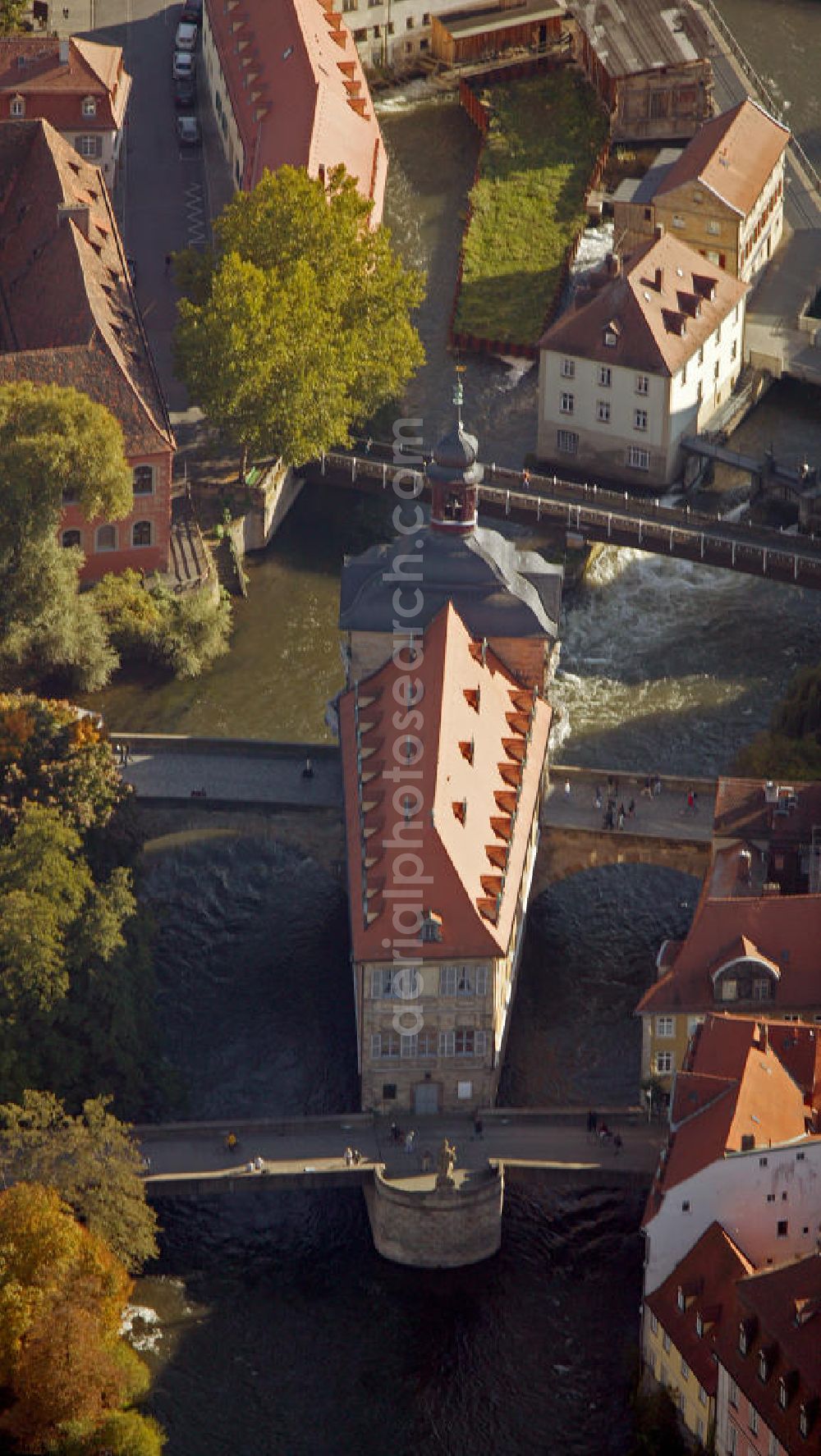 Aerial image Bamberg - Blick auf die Regnitz, einen Nebenfluss des Main in Bayern. Bamberg river Regnitz.