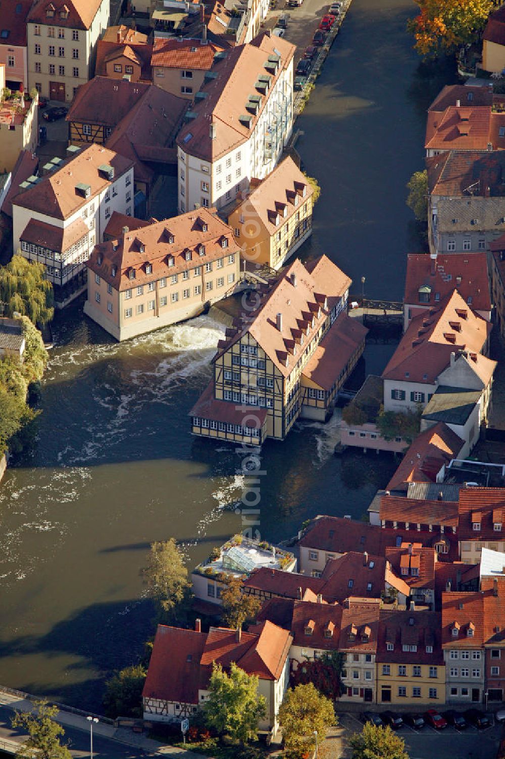 Aerial photograph Bamberg - Blick auf die Regnitz, einen Nebenfluss des Main in Bayern. Bamberg river Regnitz.