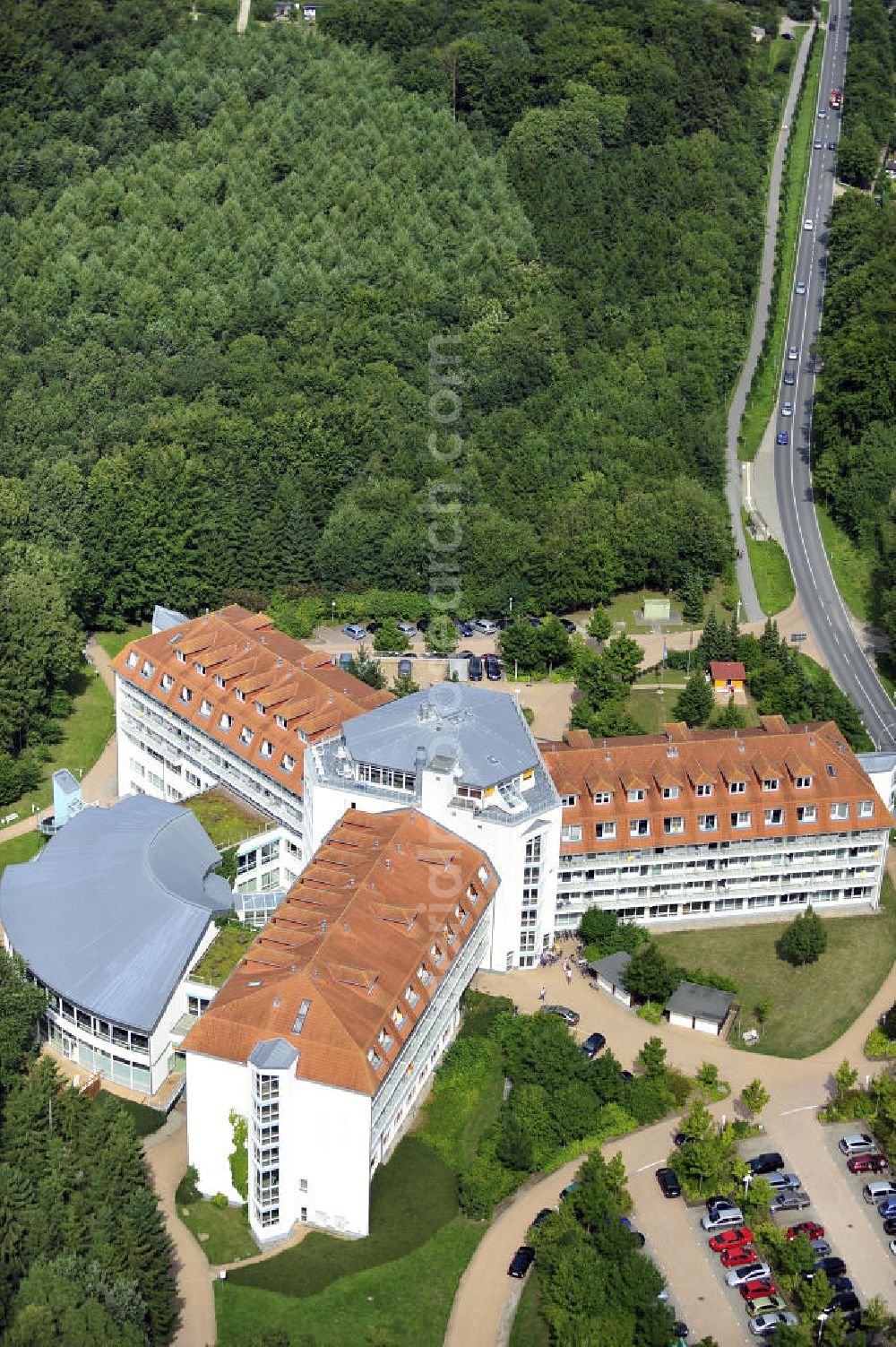 Aerial photograph Bad Doberan - Blick auf die Rehabilitationsfachklinik „ Moorbad “ an der Schwaaner Chaussee 2 in 18209 Bad Doberan. Der Klinik- Neubau ist eine Einrichtung der Dr. Ebel Fachkliniken Verwaltungs-GmbH. View of the rehabilitation clinic mud bath in 18209 Bad Doberan.