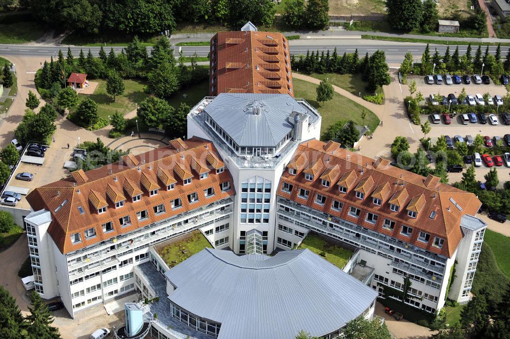 Bad Doberan from above - Blick auf die Rehabilitationsfachklinik „ Moorbad “ an der Schwaaner Chaussee 2 in 18209 Bad Doberan. Der Klinik- Neubau ist eine Einrichtung der Dr. Ebel Fachkliniken Verwaltungs-GmbH. View of the rehabilitation clinic mud bath in 18209 Bad Doberan.