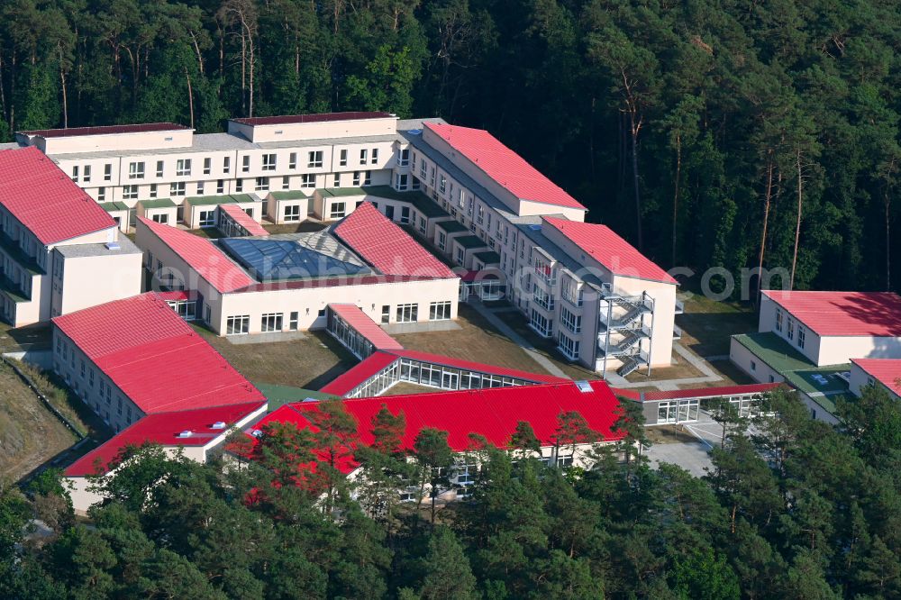 Strausberg from above - Rehabilitation center of the Rehaklinik aftercare clinic on the bypass road at the corner of Amselweg in Strausberg in the federal state of Brandenburg, Germany