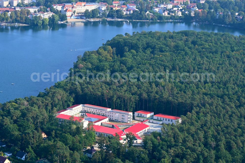 Strausberg from above - Rehabilitation center of the Rehaklinik aftercare clinic on the bypass road at the corner of Amselweg in Strausberg in the federal state of Brandenburg, Germany