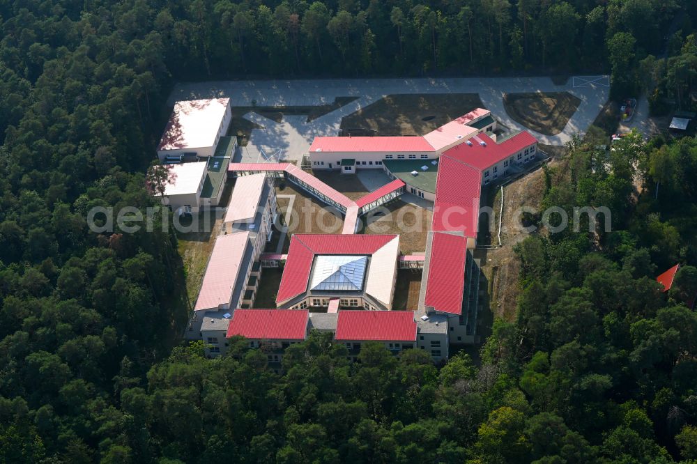 Strausberg from above - Rehabilitation center of the Rehaklinik aftercare clinic on the bypass road at the corner of Amselweg in Strausberg in the federal state of Brandenburg, Germany