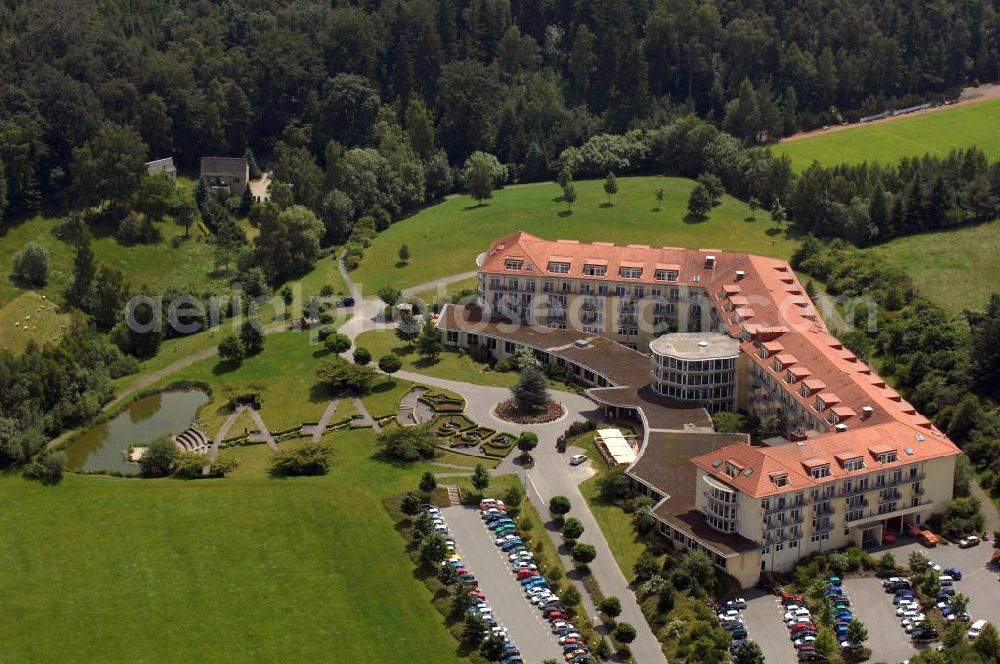 Aerial photograph Niederschöna - Blick auf die Klinik am Tharandter Wald. Die Rehabilitationsklinik besitzt 240 Zimmer. Hier werden seit 1997 Patienten der Orthopädie, Unfallchirurgie, Inneren Medizin, Kardiologie und Neurologie behandelt. Kontakt: Klinik am Tharandter Wald (Rehaklinik), Herzogswalder Str. 1, 09600 Niederschöna, Tel. +49(0)035209 270, Email: info@reha-hetzdorf.de