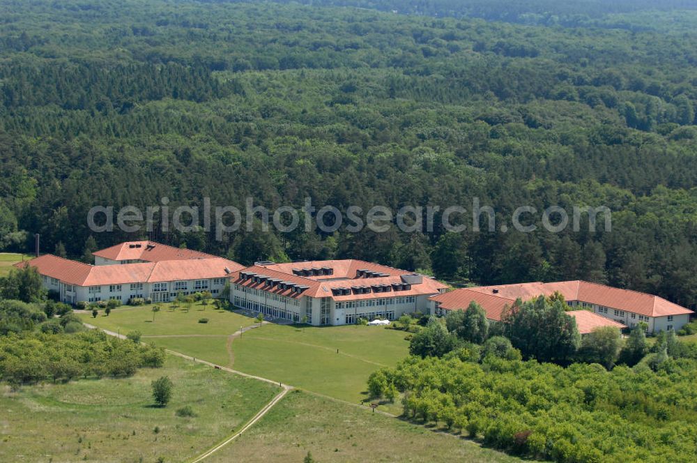 Aerial photograph Templin - Blick auf die Rehabilitationsklinik / Rehaklinik Uckermark, Fachklinik für Herz-, Kreislauf- und Stoffwechselkrankheiten, an der Dargersdorfer Straße (Buchheide) BB. View onto the rehabilitation / rehab clinic Uckermark.