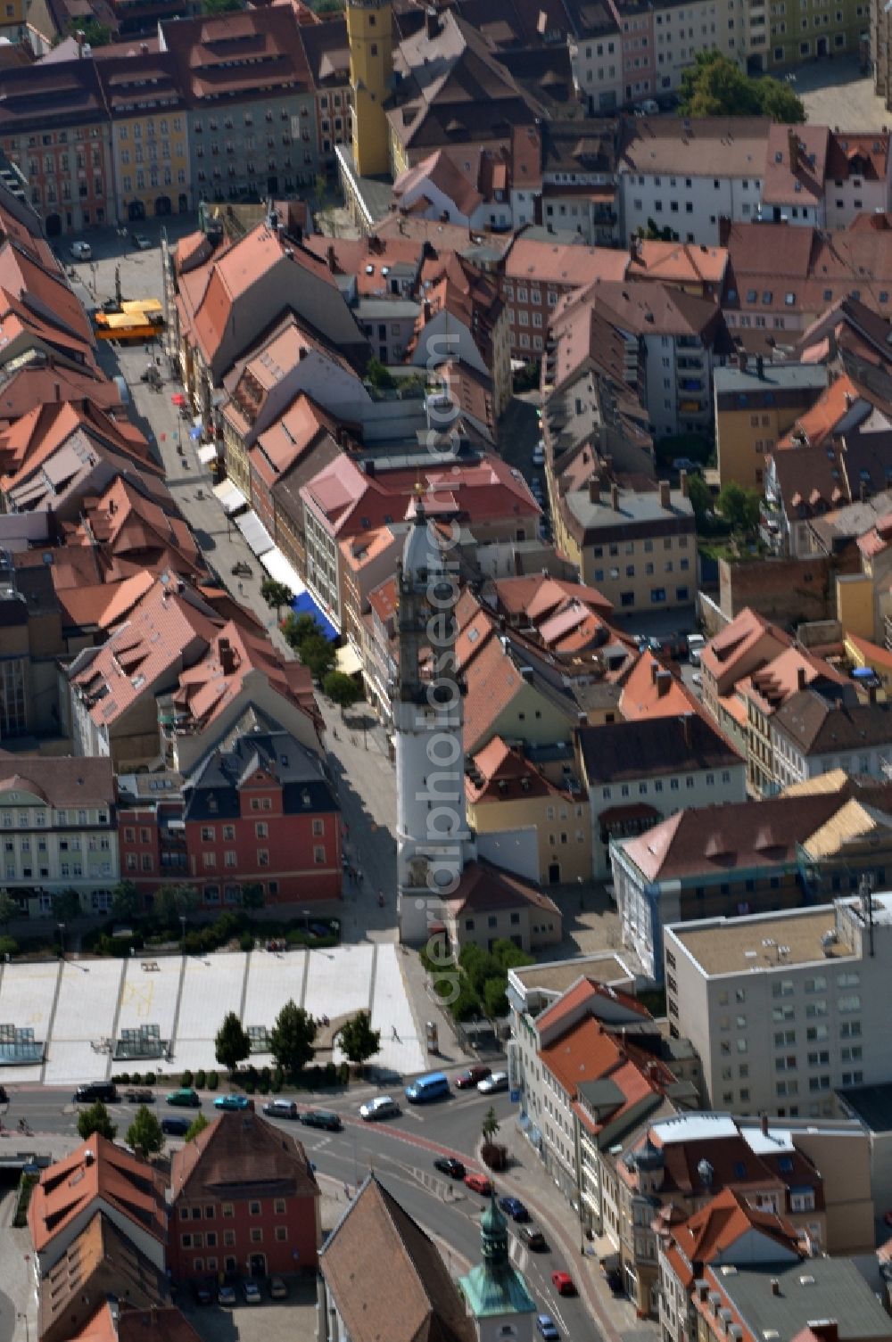 Bautzen from above - View Reichenturm in downtown Bautzen in Saxony. Like many of the other towers of the city of Bautzen he was a part of the expansion of the inner city wall in 14-15. Century. It is located on the eastern edge of the Old Town, is the culmination of the rich street and stands on the Corn Market