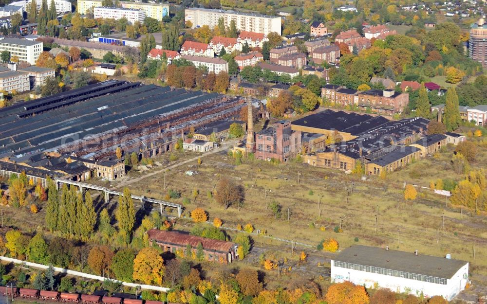 Aerial photograph Magdeburg - View of the German State Railways Ausbesserungswerk Salbke in Magdeburg in the state Saxony-Anhalt. The RAW Salbke has been a repairation factory of the German State Railways in the district Salbke of Magdeburg