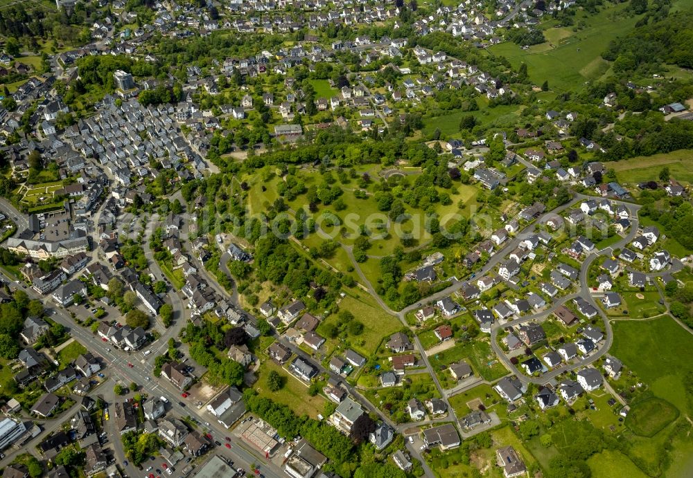 Freudenberg from the bird's eye view: Series of historically true original half-timbered houses in the center of Freudenberg in the state of North Rhine-Westphalia