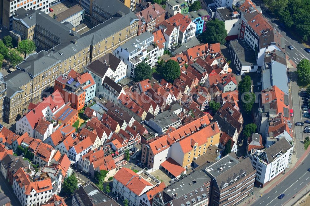 Aerial image Bremen - Townhouse-colony in a residential area Schnoor Quarter in the Old City of Bremen