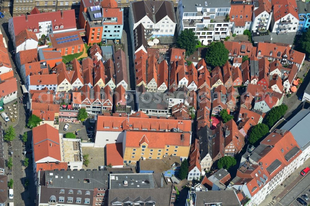 Bremen from above - Townhouse-colony in a residential area Schnoor Quarter in the Old City of Bremen