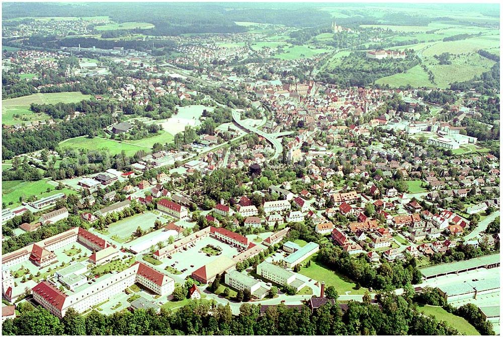 Ellwangen from the bird's eye view: 25.07.2004 Blick auf die Reinhardt-Kaserne Ellwangen Anschrift: Reinhardt-Kaserne Ellwangen, Hohenstaufenstraße 2a 73477 Ellwangen, Tel: 07961 94-0