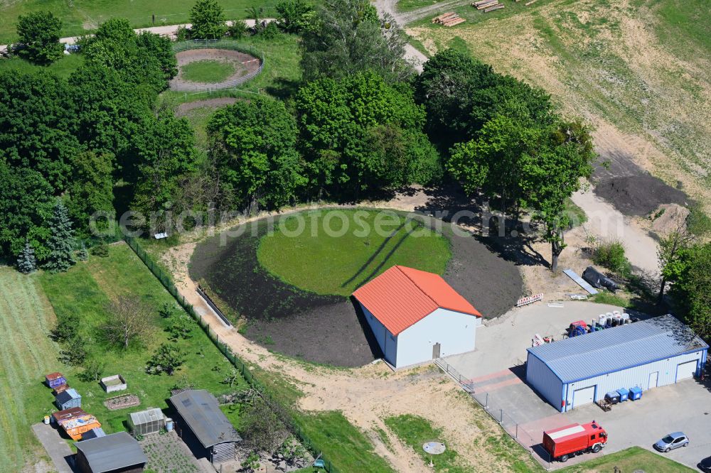 Aerial image Werneuchen - Construction site for the new construction of the retention basin and water storage on street Wesendahler Strasse in Werneuchen in the state Brandenburg, Germany