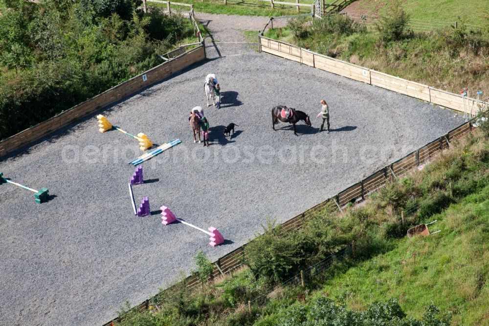 Littlehempston from the bird's eye view: Equestrian training ground and tournament training gallery in Littlehempston in England, United Kingdom