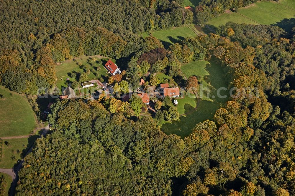 Bruchhausen-Vilsen from above - Building of stables in Heiligenberg in the state Lower Saxony, Germany