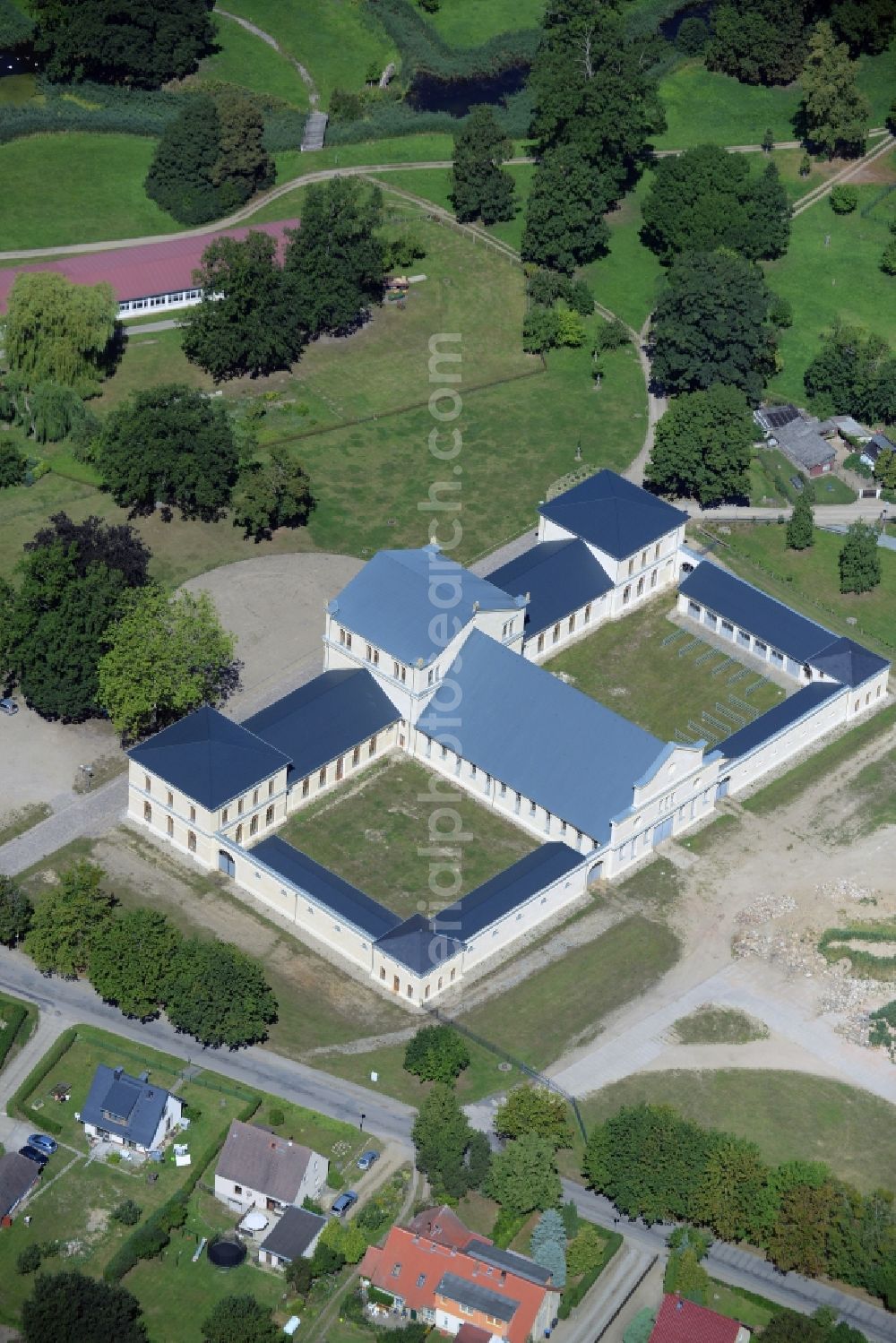 Basedow from the bird's eye view: Building of stables in Basedow in the state Mecklenburg - Western Pomerania