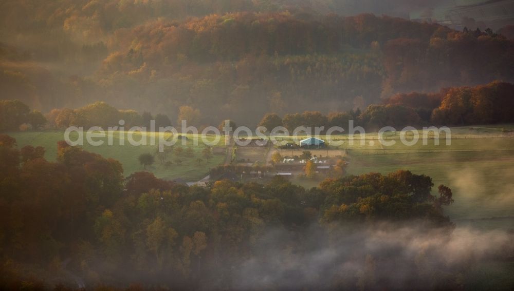 Aerial image Kettwig - Building of stables on an autumnal and foggy hill near Kettwig in the state of North Rhine-Westphalia