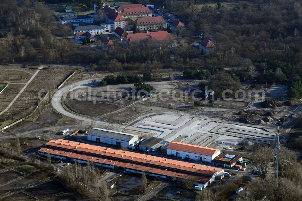 Berlin from the bird's eye view: Building of stables on Gelaende of Trabrennbahn Karlshorst in Berlin, Germany