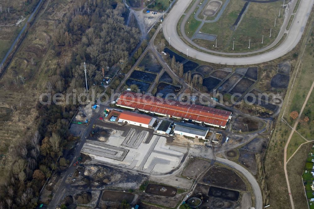 Berlin from above - Building of stables on Gelaende of Trabrennbahn Karlshorst in Berlin, Germany