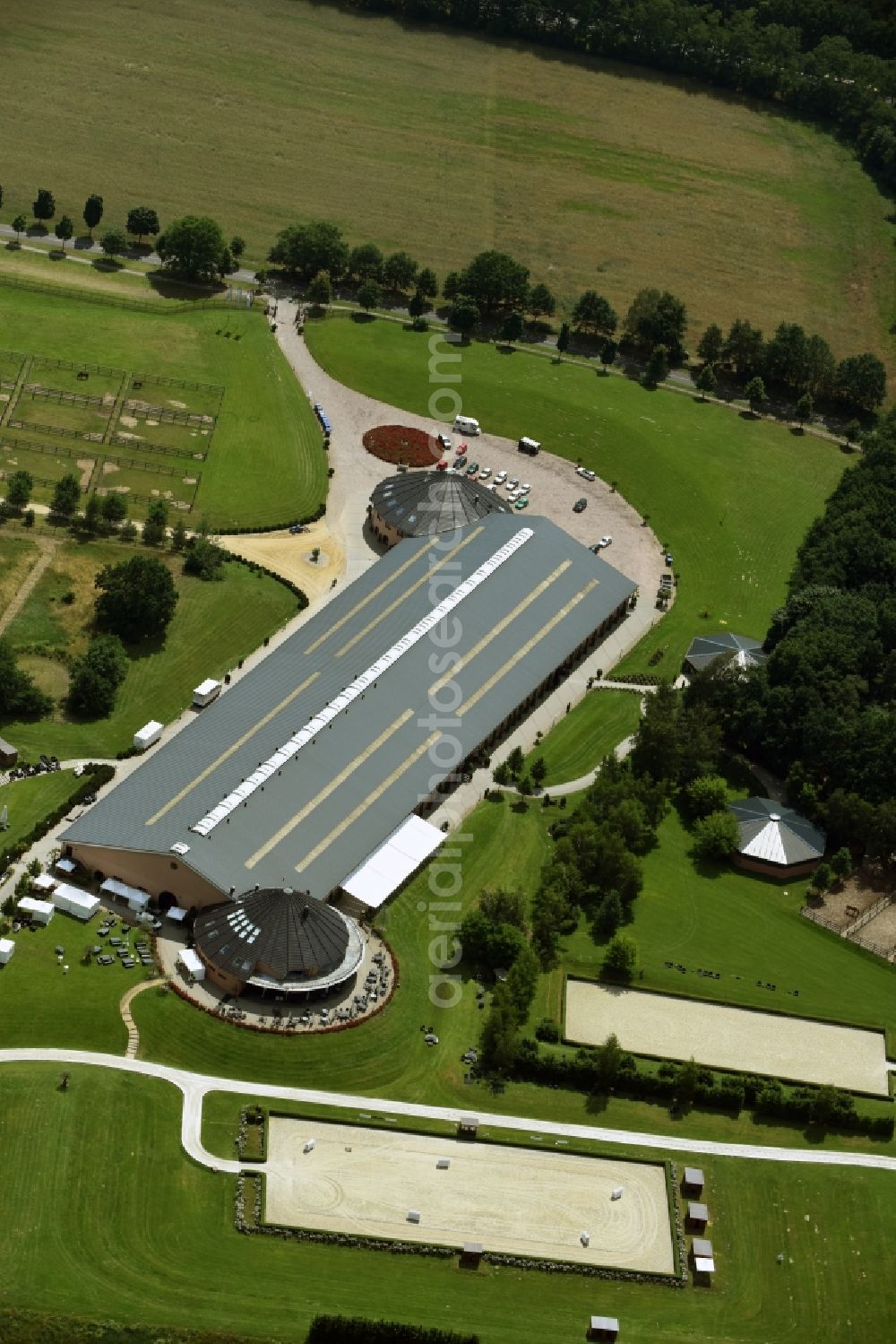 Werder (Havel) from above - Building of stables Gestuet Bonhomme in Werder (Havel) in the state Brandenburg