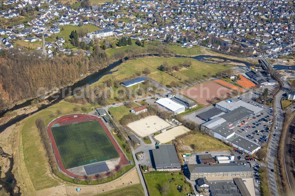 Oeventrop from above - Building of stables Reit- and Fahrverein Oeventrop e.V. in Oeventrop in the state North Rhine-Westphalia, Germany