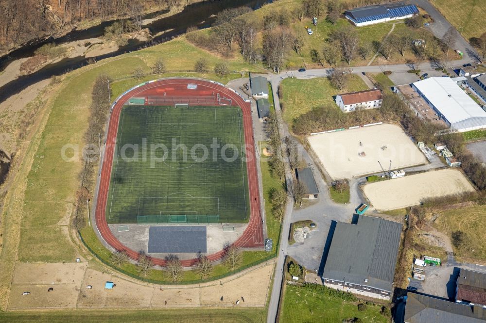 Oeventrop from the bird's eye view: Building of stables Reit- and Fahrverein Oeventrop e.V. in Oeventrop in the state North Rhine-Westphalia, Germany