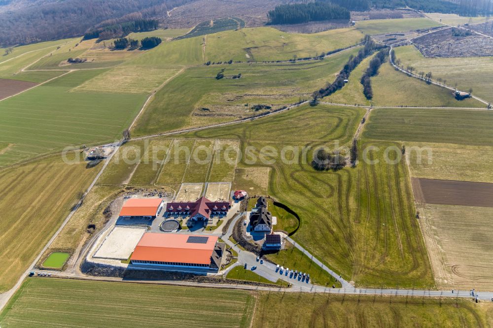 Altenbüren from the bird's eye view: Building of stables Reitsportanlage Neue Herrlichkeit in Altenbueren at Sauerland in the state North Rhine-Westphalia, Germany