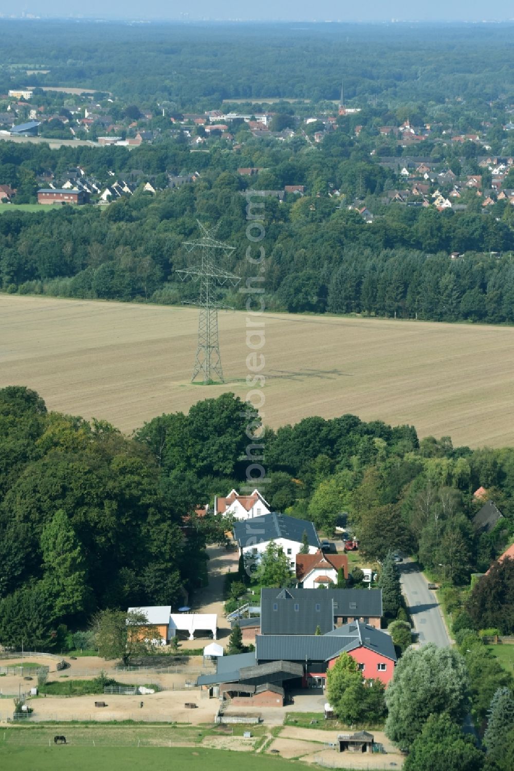 Müssen from the bird's eye view: Building of stables at the street Louisenhof in Muessen in the state Schleswig-Holstein