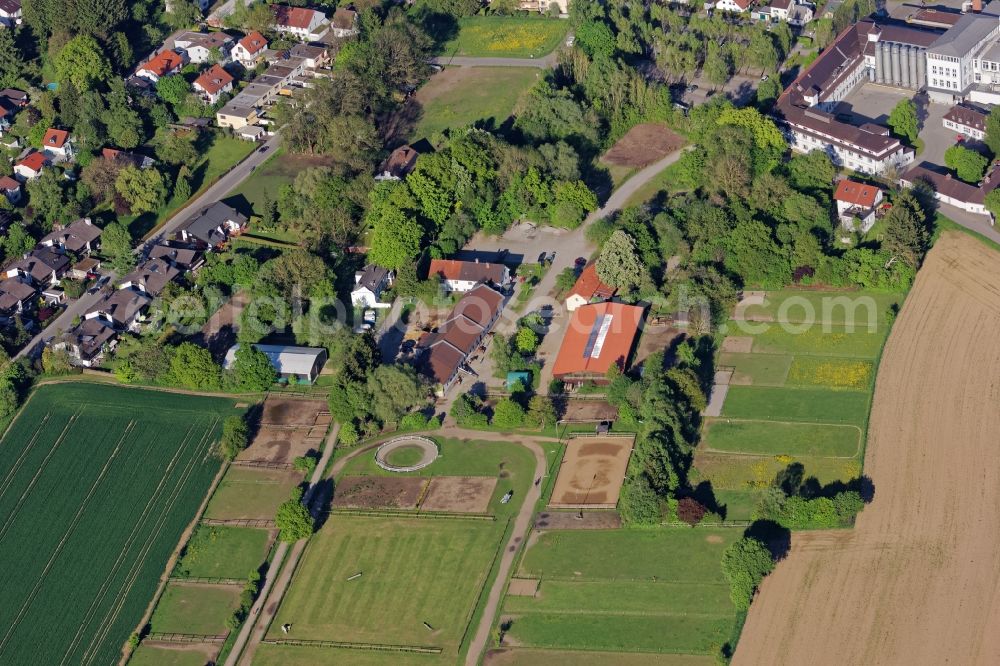 München from above - Building of stables of Reitverein Corona in Munich in the state Bavaria, Germany