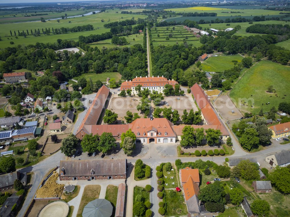 Aerial image Graditz - Building of stables of Gestuet Graditz GmbH on street Gestuetsstrasse in Graditz in the state Saxony, Germany