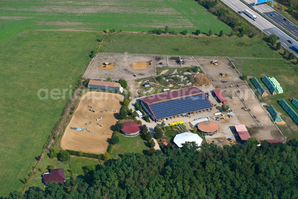 Aerial image Rüdersdorf - Building of stables Reitclub Gruene Linde e.V. on street Gruenelinde in Ruedersdorf in the state Brandenburg, Germany