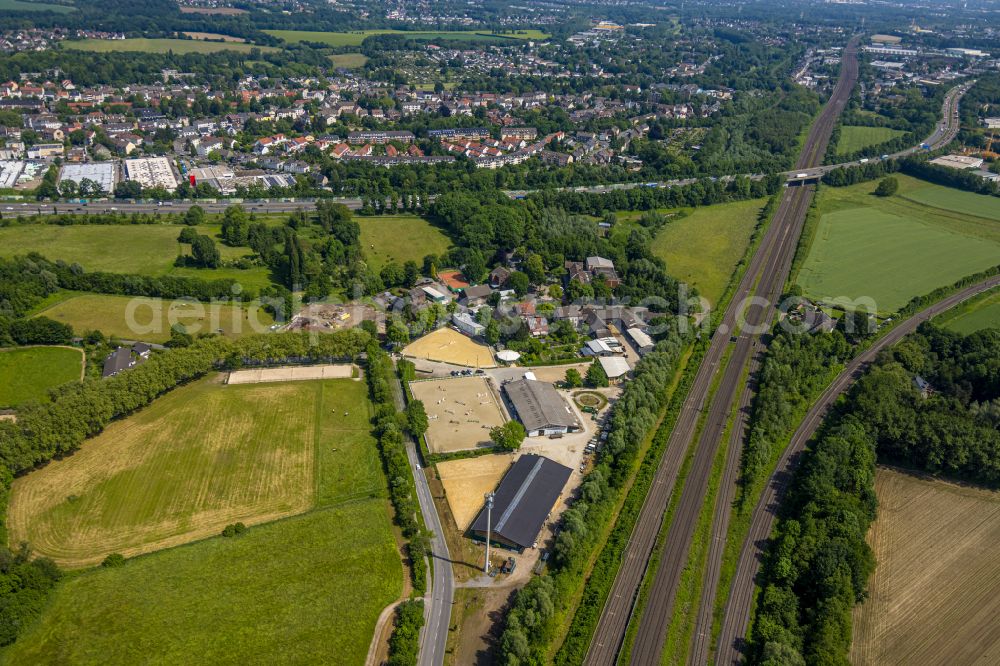 Aerial photograph Dortmund - Building of stables Reiterstaffel Somborn on street Duennebecke in Dortmund at Ruhrgebiet in the state North Rhine-Westphalia, Germany