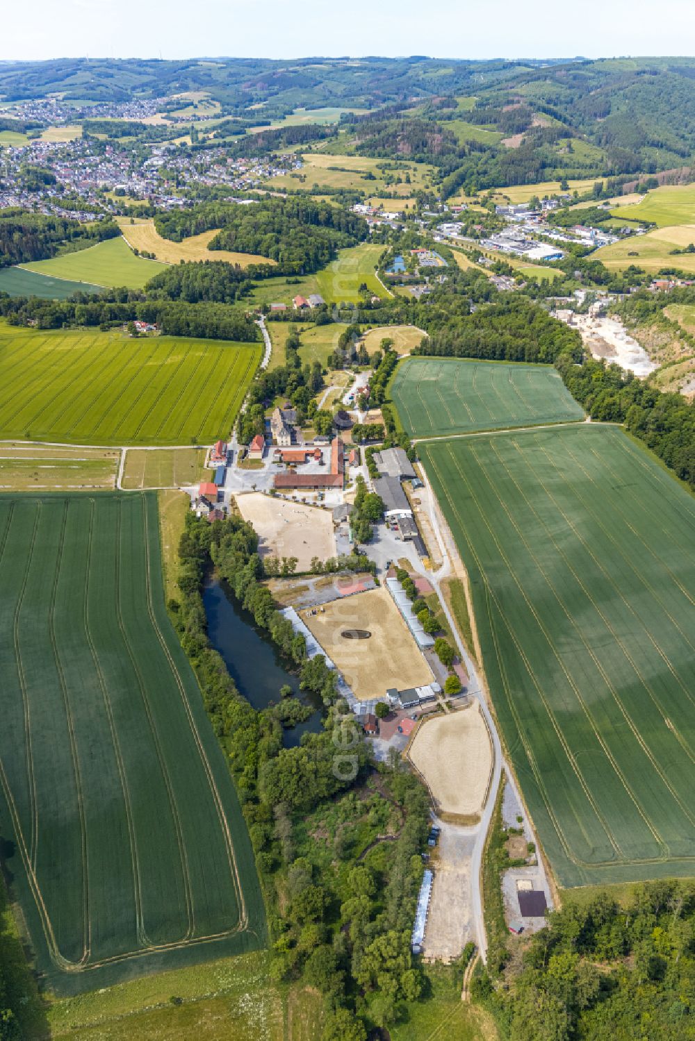 Balve from above - Building of stables - Equestrian club on street Wocklumer Allee in Balve in the state North Rhine-Westphalia, Germany