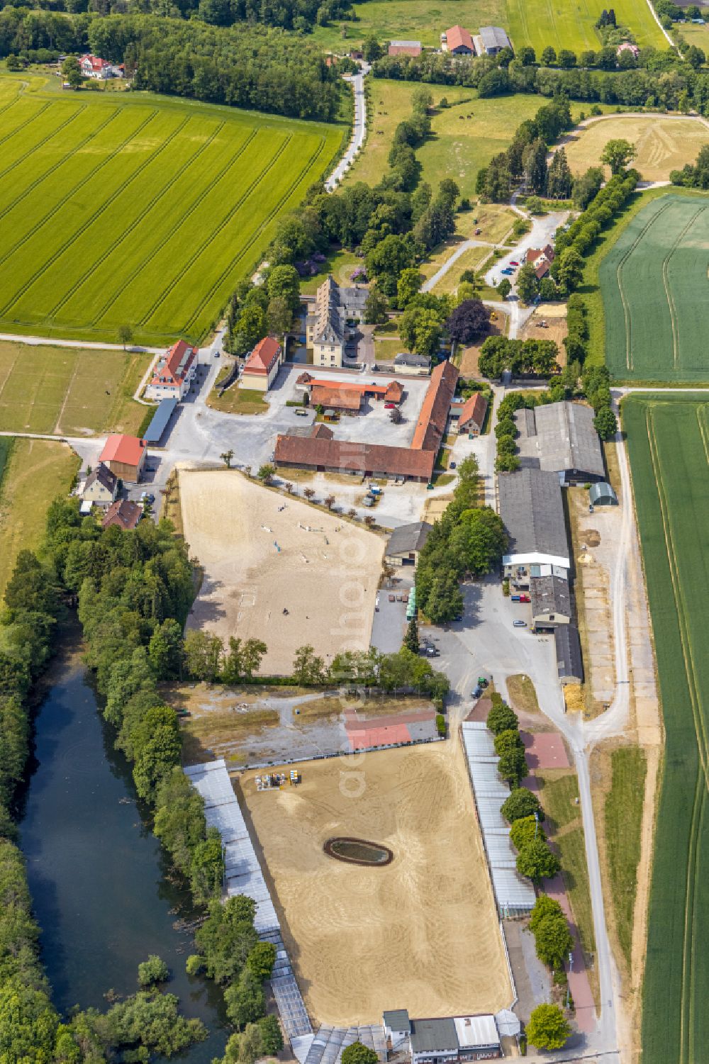 Balve from the bird's eye view: Building of stables - Equestrian club on street Wocklumer Allee in Balve in the state North Rhine-Westphalia, Germany