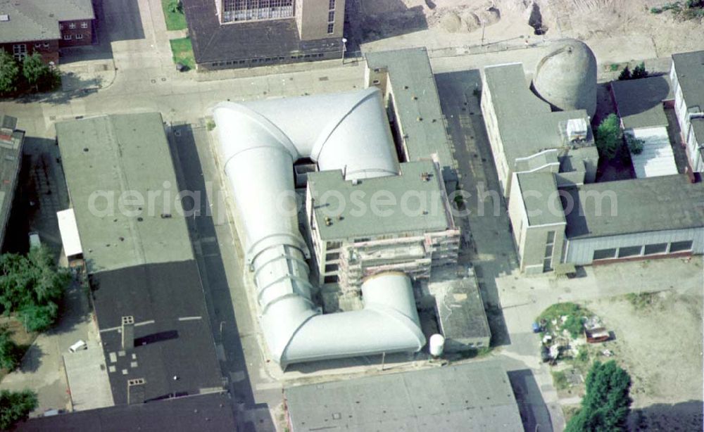 Berlin-Adlershof from the bird's eye view: Rekonstruierte Luftfahrtforschungsstätte am ehem. Flugplatz Johannisthal auf dem Forschungs- und Gewerbeentwicklungsgebiet WISTAS in Berlin-Adlershof an der Rudower Chaussee.