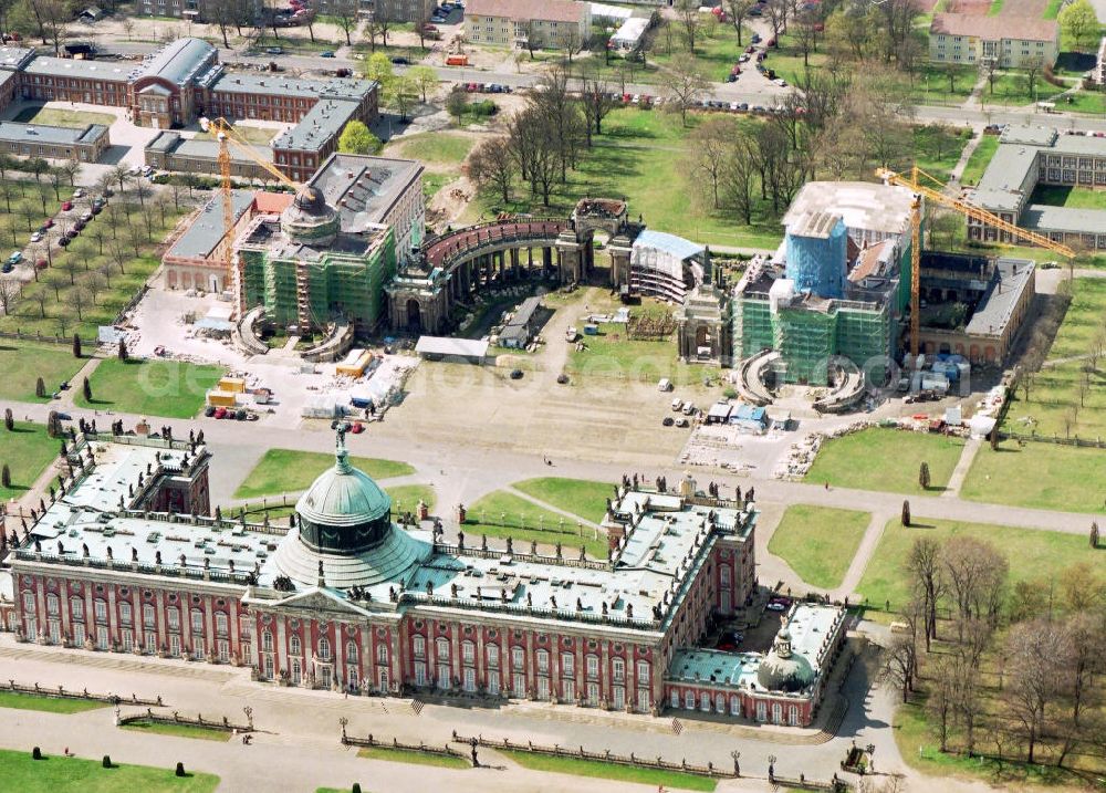 Aerial image Potsdam - Rekonstruktion des Neuen Palais in Potsdam.