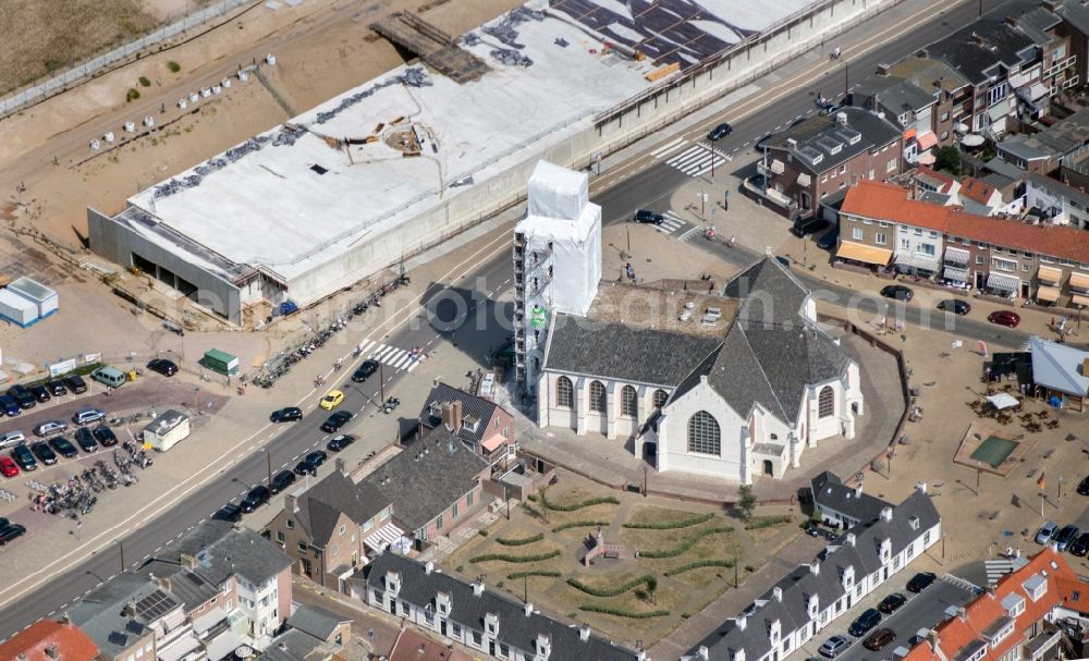 Katwijk from above - Reconstruction and renovation construction on the church in Katwijk in the Netherlands