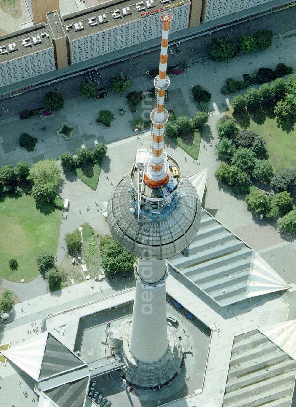 Aerial photograph Berlin - Rekonstruktion der Schaftwände des Fernsehturmes am Berliner Alexanderplatz.