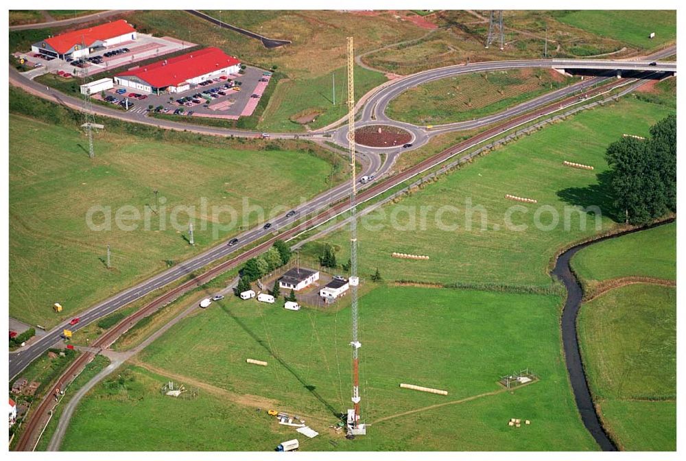 Sambach/ Rheinland-Pfalz from above - Blick auf die Rekonstruktionsarbeiten am Sendemast Sambach (Sandstrahlarbeiten Firma Werner Diener GmbH & Co)