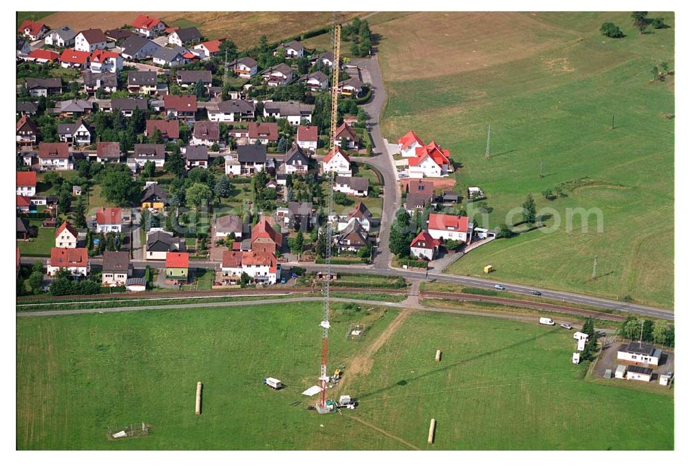 Aerial image Sambach/ Rheinland-Pfalz - Blick auf die Rekonstruktionsarbeiten am Sendemast Sambach (Sandstrahlarbeiten Firma Werner Diener GmbH & Co)