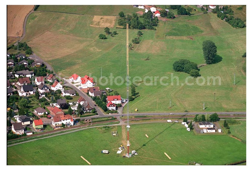 Sambach/ Rheinland-Pfalz from the bird's eye view: Blick auf die Rekonstruktionsarbeiten am Sendemast Sambach (Sandstrahlarbeiten Firma Werner Diener GmbH & Co)