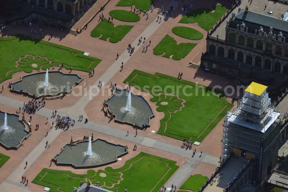 Aerial image Dresden - Reconstruction work on the courtyard of the Zwinger Palace, the landmark of Dresden in Saxony