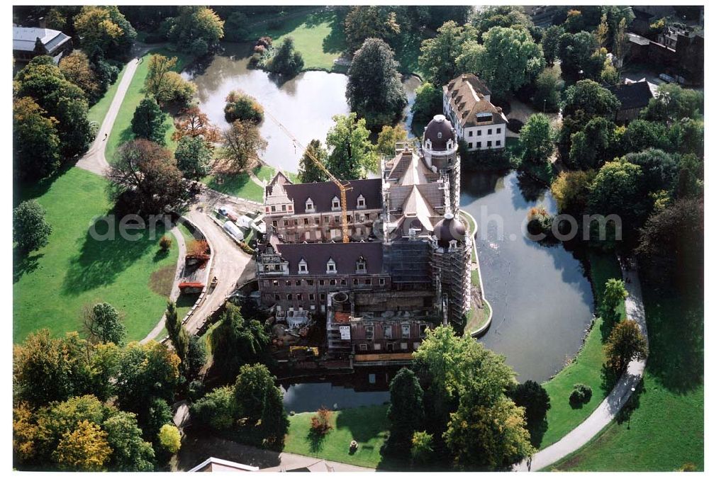 Aerial image Bad Muskau - Rekonstruktionsarbeiten am Neuen Schloß in Bad Muskau / Lausitz - Brandenburg.