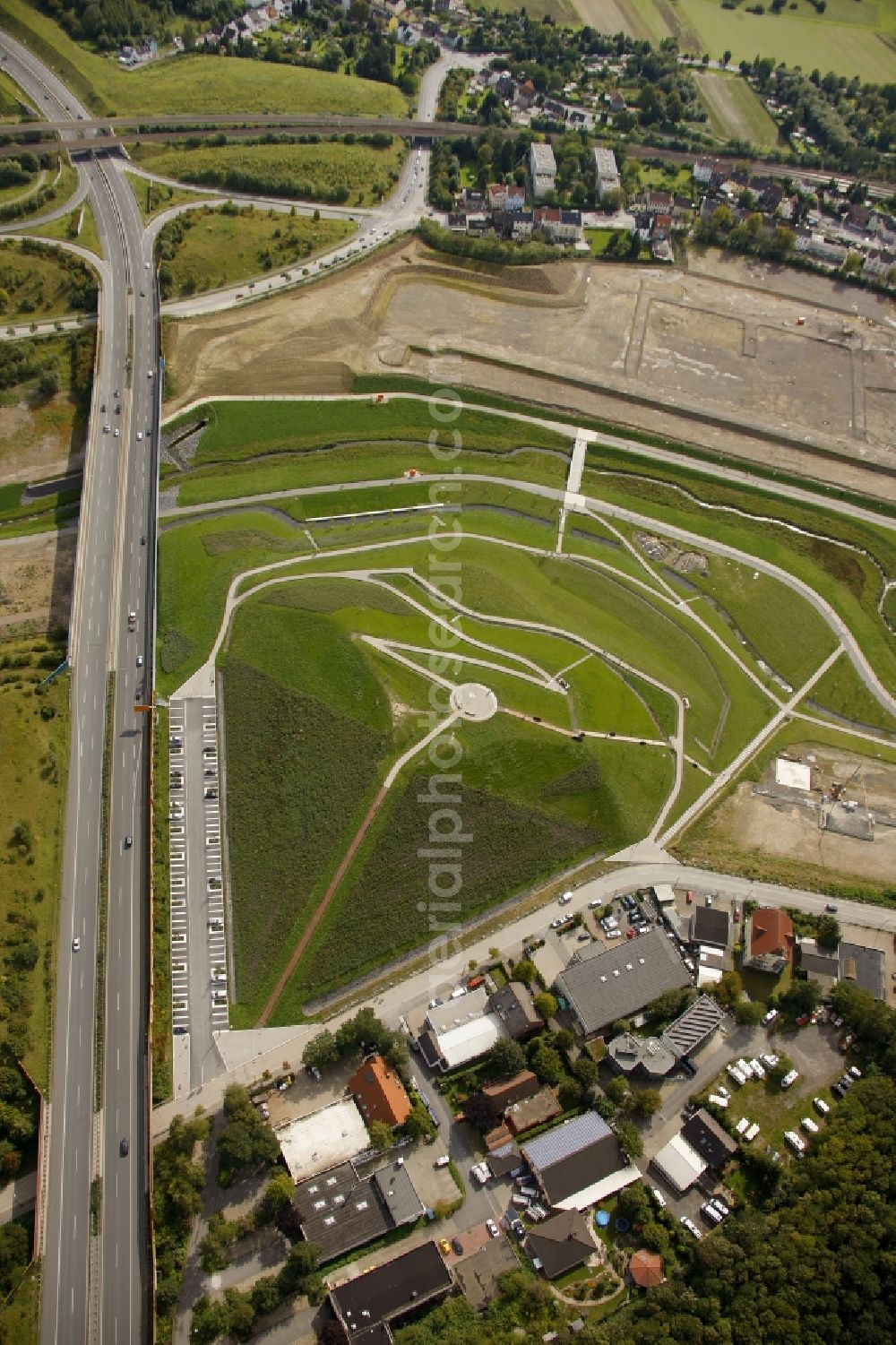 Aerial image Dortmund Hörde - Recultivated dump on the bank of the Phoenix - Lake in the district of Hoerde in Dortmund in North Rhine-Westphalia