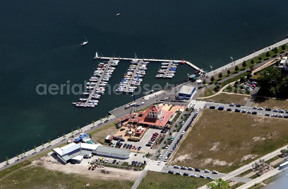 Bitterfeld from the bird's eye view: View of the reclamation area on Bernsteinsee in Bitterfeld