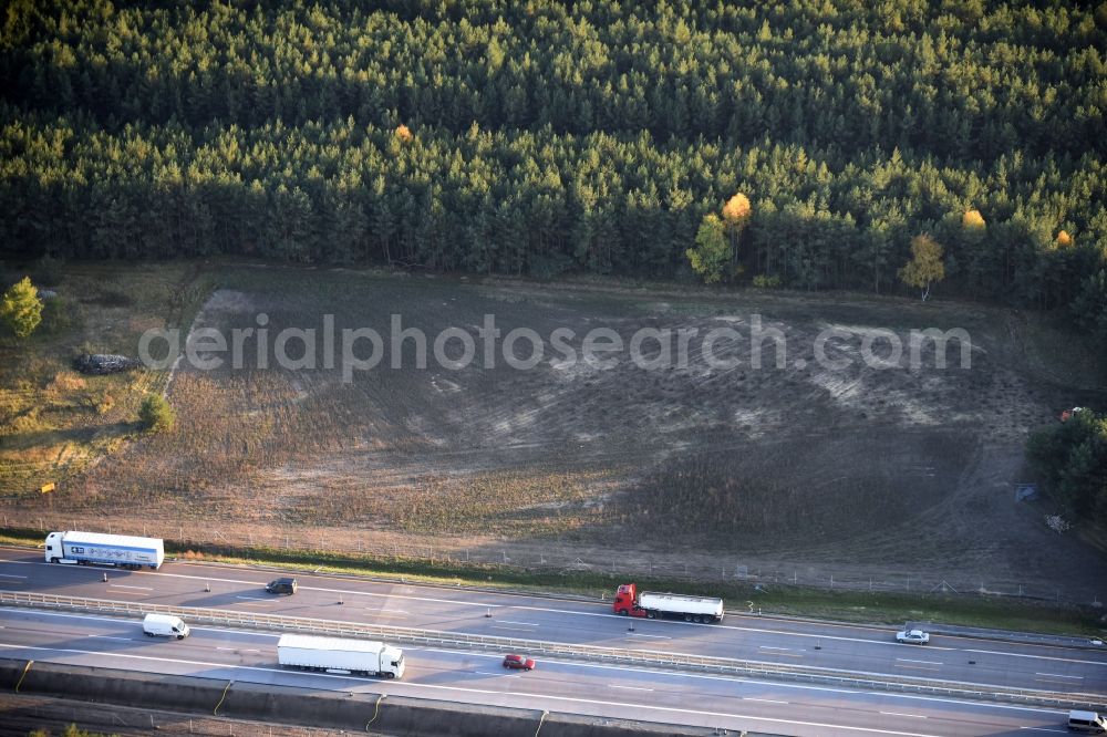 Aerial photograph Heidesee - Renatured surface of highway parking the BAB A12 E30 in Heidesee in Brandenburg