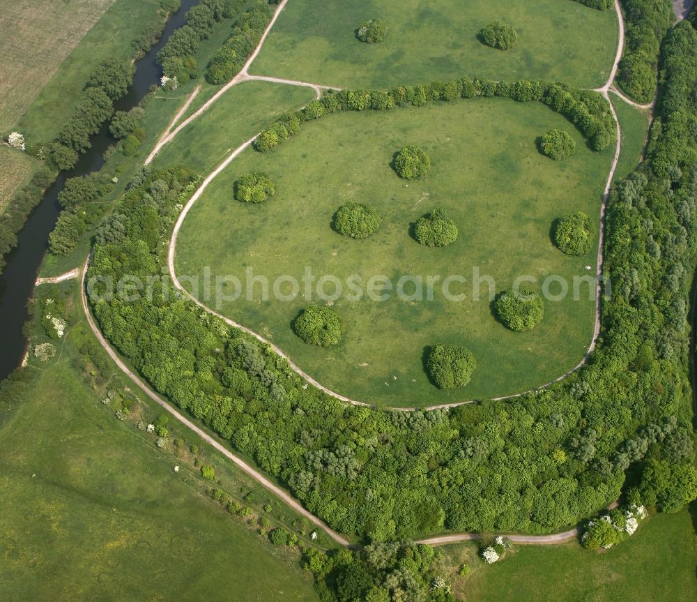 Bergkamen from the bird's eye view: Renatured slopes of a former landfill dump in Bergkamen in North Rhine-Westphalia