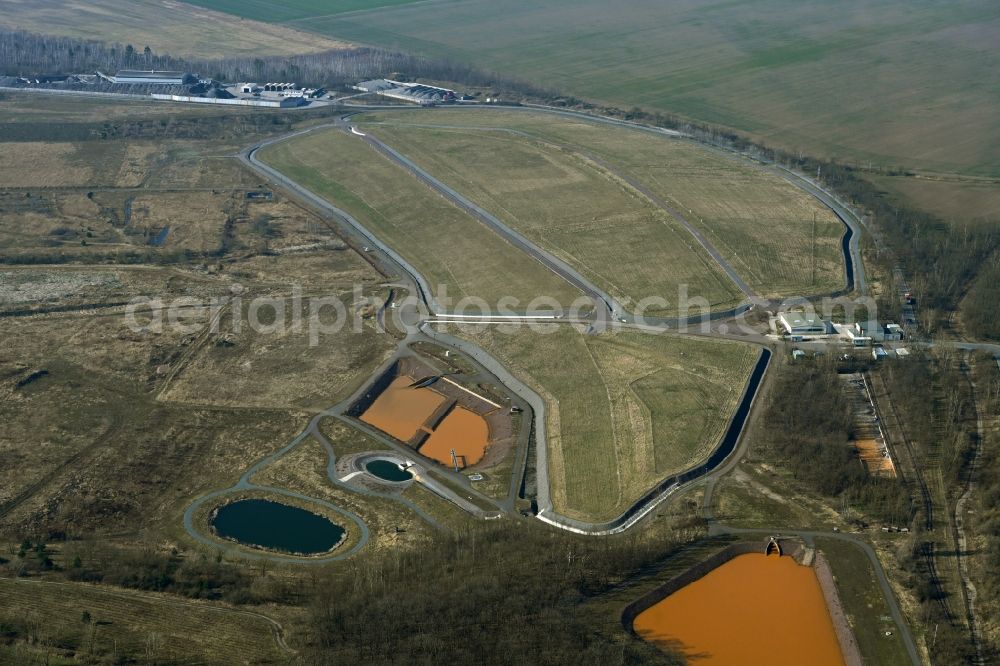 Aerial image Renneritz - Rehabilitation and renaturation work on the layers of a mining waste dump Grube Freiheit III in Renneritz in the state Saxony-Anhalt, Germany