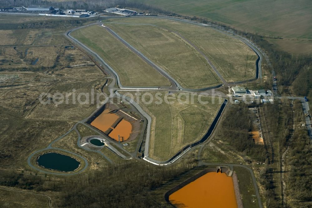 Aerial image Renneritz - Rehabilitation and renaturation work on the layers of a mining waste dump Grube Freiheit III in Renneritz in the state Saxony-Anhalt, Germany