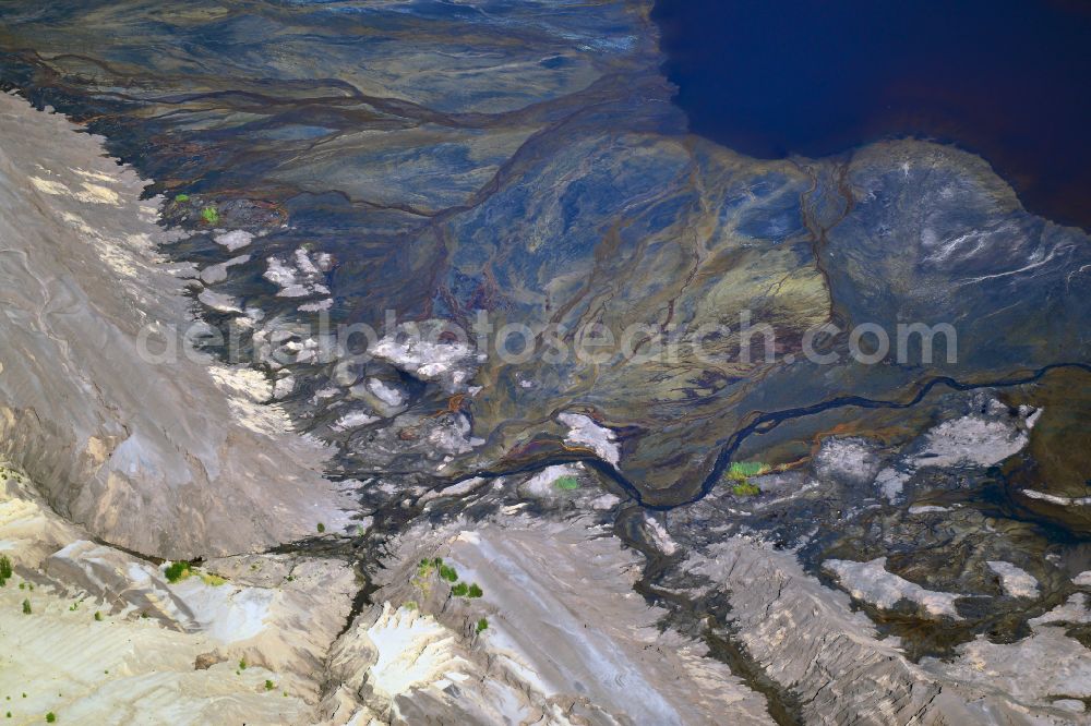 Schipkau from the bird's eye view: Rehabilitation and renaturation work on the layers of a mining waste dump in Schipkau in the state Brandenburg, Germany