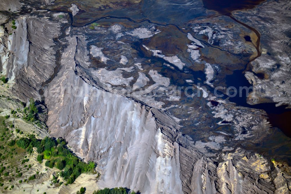 Aerial image Schipkau - Rehabilitation and renaturation work on the layers of a mining waste dump in Schipkau in the state Brandenburg, Germany